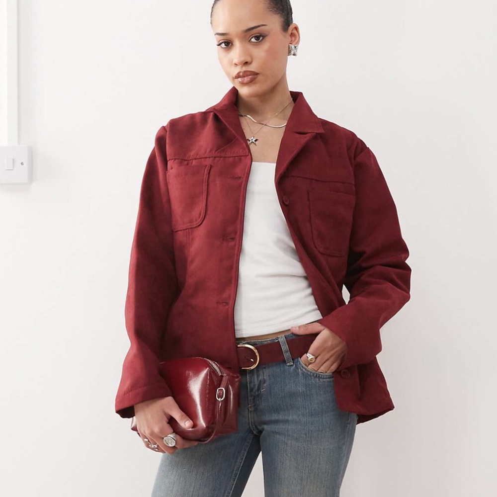 Burgundy faux suede oversized blazer